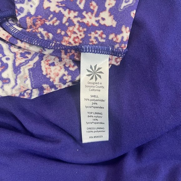 Athleta Aqualuxe Purple Pink Floral Geometric Strappy Swim Dress Cover-Up Sz XS - Picture 6 of 6